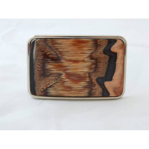 Silver Metal Finish Belt Buckle with Sculptured Wood